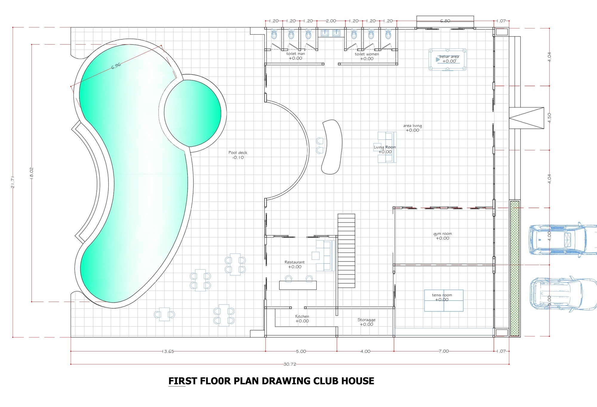 Ground floor plan · Restaurant, gym, lounge, pool deck